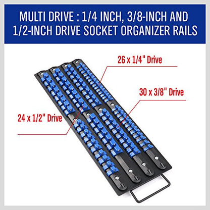HORUSDY 80-Piece Heavy Duty Socket Organizer, 1/4-Inch, 3/8-Inch, 1/2-Inch, Premium Quality Socket Holders - style: 80-Piece Heavy Duty Socket Organizer