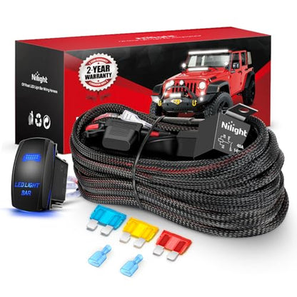 Nilight Wiring Harness Kit Nylon 14 AWG 1 Lead 12V 5Pin Rocker Switch Laser On Off Power Relay Blade Fuse for LED Light Bar Off Road Lights on Cars Jeep Boat Trucks - color: 14AWG Wiring Harness -1 Lead w/ Nylon Wire Loom
