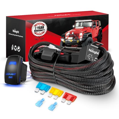 Nilight Wiring Harness Kit Nylon 14 AWG 1 Lead 12V 5Pin Rocker Switch Laser On Off Power Relay Blade Fuse for LED Light Bar Off Road Lights on Cars Jeep Boat Trucks - color: 14AWG Wiring Harness -1 Lead w/ Nylon Wire Loom