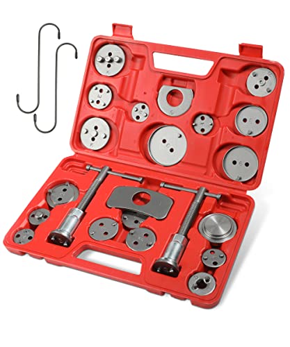 SUJADE YAKEFLY 24Pieces Brake Caliper Tool,Universal Disc Brake Caliper Wind Back Tool and Piston Compression Sets,Heavy Duty Brake Caliper Compression Tool Caliper Piston Tool (Red)