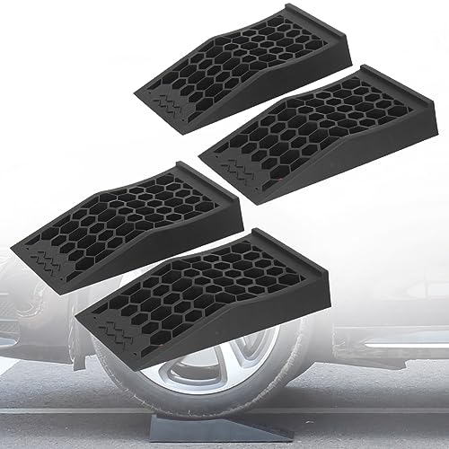 OULEME Low Profile Car Service Ramp with Anti-Slip Pads, 4 Pack for Oil Changes and Lift Vehicle Maintenance, Low-Chassis Racing Sports Car Tire Ramps for Jack Support - size: L17" (4 Pack)
