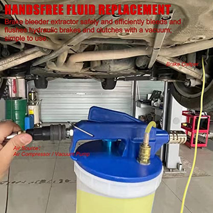 JIFETOR Pneumatic Vacuum Brake Bleeder Kit Clutch Oil Bleeding Tool Set | 1.75L Waste Brake Fluid Extractor, 0.9L New Oil Refilling Bottle, 2 Silicon Hoses and Universal Rubber Adapter