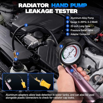33 Pcs Coolant Pressure Tester & Vacuum Refill Kit, 23 Adapters