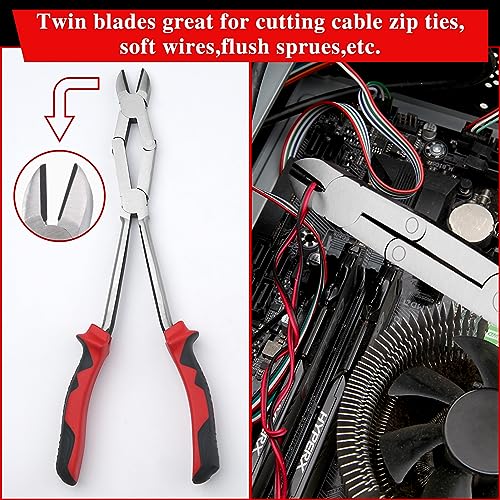 Long Reach XL Dual Pivot Wire Cutting Pliers Double-Joint Side Cutters Extra Long Reach Compound Action Cutting Pliers Diagonal Cutters for Hard to Reach Narrow Spaces - style: Side Cutters