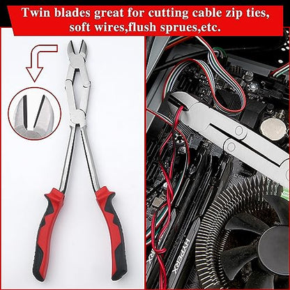 Extra Long Reach Wire Cutting Pliers Double-Joint Side Cutters | Dual Pivot Diagonal Cutters, Compound Action Cutting Pliers, for Wire, Cable Ties and Hard to Reach Narrow Spaces, X Type - style: Side Cutters