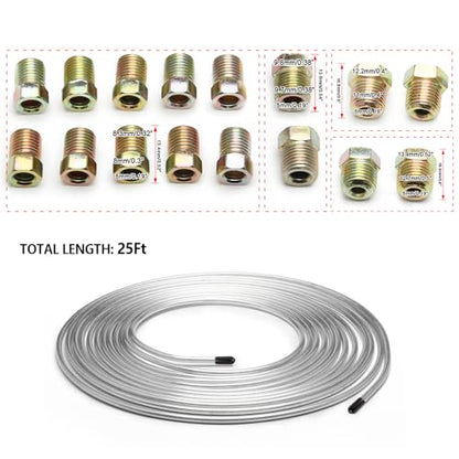 25Ft of 3/16 Zinc Plated Copper Brake Line Kit - Includes 16 Inverted Flare Fittings - Universal Copper Coil Brake Line Repair Kit for Car,Home,Industrial (Silver) - color: Silver