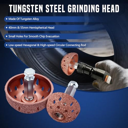 Air Tire Repair Polish Patch Tools, Includes 2500 RPM Low Speed Air Tire Buffer, Inner Liner Scraper, Patch Roller, Tungsten Steel Buffing Wheel with 3 Connector for Tire Grinding Polishing - color: 15PCS