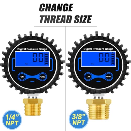 MEANLIN MEASURE 0-300PSI Digital Pressure Gauge with Rubber Cover, Lower Mount, Accuracy 1%, Resolution 0.1psi, with 1/8" x 1/4" and 1/8" x 3/8" NPT Hex Bushing - size: 0 - 300 PSI, style: Lower Mount (1/8 NPT)