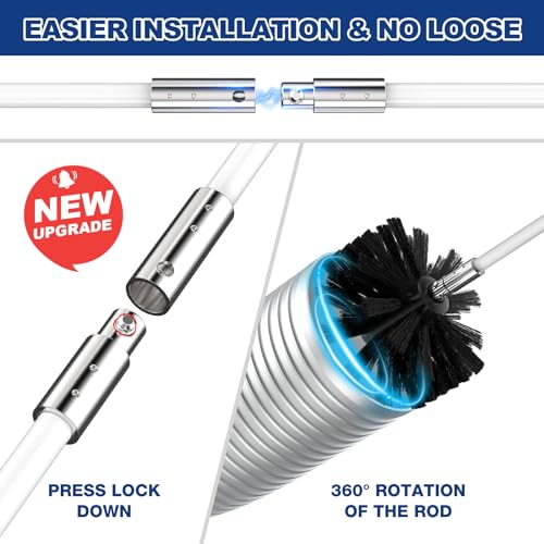 PetOde 32 Feet Dryer Vent Cleaner Kit, Enhanced Flexible Quick Snap Brush with Drill Attachment for Effective Cleaning, 360 Degree Rotation Without Loosening, Use with or Without a Power Drill - size: 32 feet