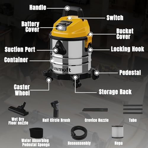 4 Gallon Cordless Shop Vac, Cordless Shop Vacuum Wet and Dry with 16 Kpa Strong Suction & Blower, Battery Powered Shop Vac for Car, Home and Garage (Tool Only)