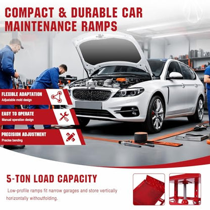 2Pcs Metal Hydraulic Auto Repair Ramps, 5 Ton Capacity Vehicle Service Ramps for Cars, Trucks & Routine Tire Replacement