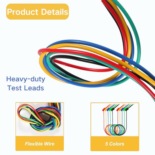 5PCS Test Hook Clips Silicone Test Leads, 20 AWG Multimeter Electrical Test Dual Lead Test Hook Clips for Electronic, Component, Testing Connecting - color: Test Hook to Test Hook