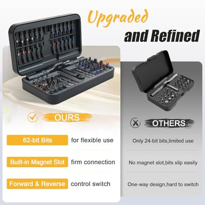66 in 1 Magnetic Ratchet Screwdriver Set With Case | Multi-Bit Repair Tool Kit, S2 Alloy Steel Bits, T-Handle, Suitable for Home Daily Repair, DIY, PC, Electronics, Car, Bike - size: 66 in 1