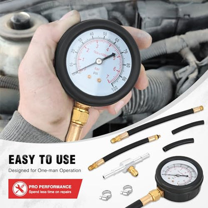 Nilight Fuel Pressure Gauge Tester Kit, 0-100 PSI Fuel Injection Pump Pressure Gauge Petrol Engine Diagnostic Tester for Car Truck Motorcycle SUV ATV RV, 9PCS - color: Basic B