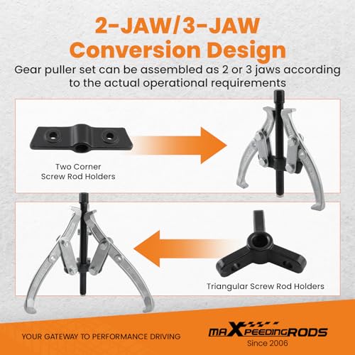 maXpeedingrods Gear Puller Set, Reversible 2 Jaw & 3 Jaw Hub Puller Kit, 3" 4" 6" 8" Bearing Puller Set, External Internal Pulley Flywheel Puller Tool Steering Wheel Hub Removal Tool - style: 2/3 Jaw Puller