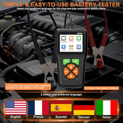 12V/24V Car Battery Load Tester Automotive – 100-2000 CCA Alternator & Charging Analyzer, QR Code Cloud Report No App Needed, for Car Truck SUV Motorcycle Snowmobile Boat