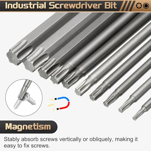 HARFINGTON 3pcs T5 Torx Head Screwdriver Bit 1/4" Hex Shank 2.6" (65mm) Long Magnetic No Hole Tip Tamper Proof 6 Point Star Screw Driver Drill Bits S2 Steel Industrial Power Screwdrivers - size: T5 x 2.6"(65mm)