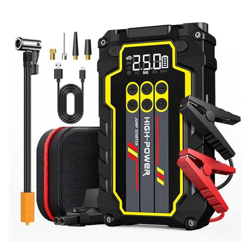 Jump Starter 4000A 12V Car Battery Booster Pack (Up to 7.0L Gas, 5.5L Diesel), Portable Power Bank with Air Compressor, 400LM LED Flashlight, SOS for Truck, SUV, Vehicles