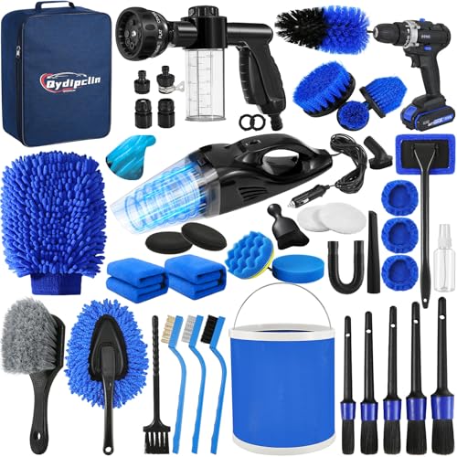 Qydipclin 45Pcs Car Detailing Kit, Car Detailing Brush Set, Car Wash Cleaning Kit, Car Detailing Brushes, Professional Car Care Kit for Interior Exterior Wheels, Blue - size: 45pcs