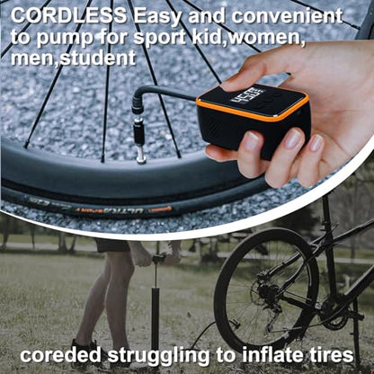 Mini Bike Tire Pump,20s Fast Inflation 150PSI Electric Bicycle Pump with Pressure Gauge,Portable Tire Inflator Bike Air Pump with Presta and Schrader Valve for Balls,Motorcycle Road and Mountain Bike