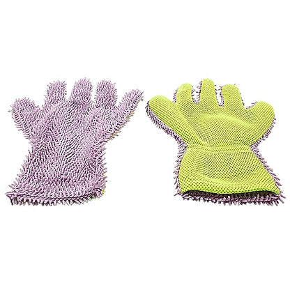 BokWin 2-Pack Car Wash Mitt, Purple | Scratch Free, 5-Finger Microfiber, Chenille Washing Sponge, Interior & Exterior Cleaning, Wheel & Tight Spot Cleaning - color: Purple