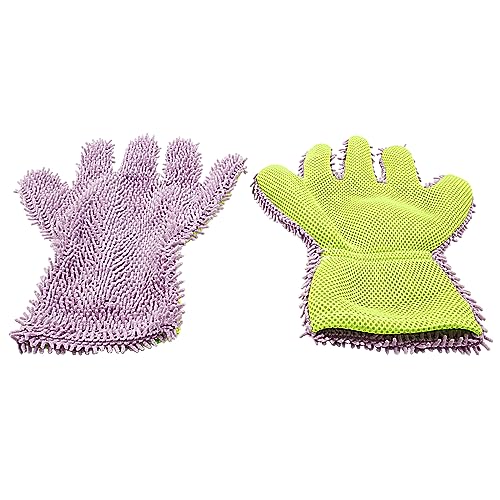 BokWin 2-Pack Car Wash Mitt, Purple | Scratch Free, 5-Finger Microfiber, Chenille Washing Sponge, Interior & Exterior Cleaning, Wheel & Tight Spot Cleaning - color: Purple
