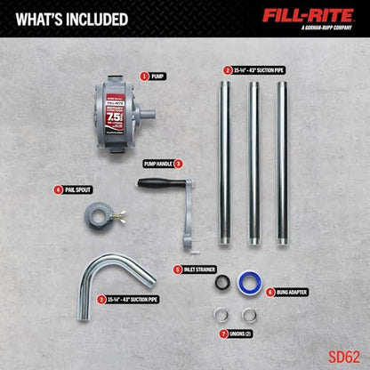 Fill-Rite SD62 Hand Fuel Transfer Pump, 7.5 Gallons per 100 Revolutions, 3/4" NPT Ports, 2" Bung Mount, Cast Iron Manual Pump with Aluminum Spout & Steel Suction Pipe - style: SD Rotary Pump