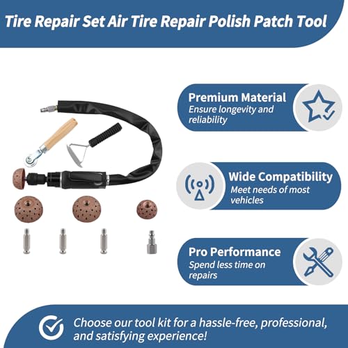 Tire Repair Set Air Tire Repair Polish Patch Tool 2500rpm Low Speed Air Tire Buffer Tire Inner Liner Scrapper Patch Roller 3pcs Tungsten Steel Buffing Wheel 42mm 55mm