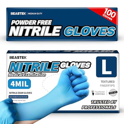 Beastek Blue Nitrile Exam Gloves, 4 Mil Disposable Powder-Free Latex-Free Medical Food Safe Cooking Cleaning Gloves, 100 Pcs - color: Large (Blue)