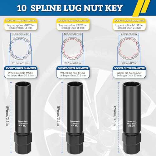 10 Spline Lug Nut Key,3 Piece Lug Nut Socket Set | 10 Point Lug Nut Socket for Bimecc 10 Spline Lug Nut Key, 10 Spline Wheel Lock Key TA20-17/19,TA20-19/21 and TA20-21/22 - color: 3-piece Pack