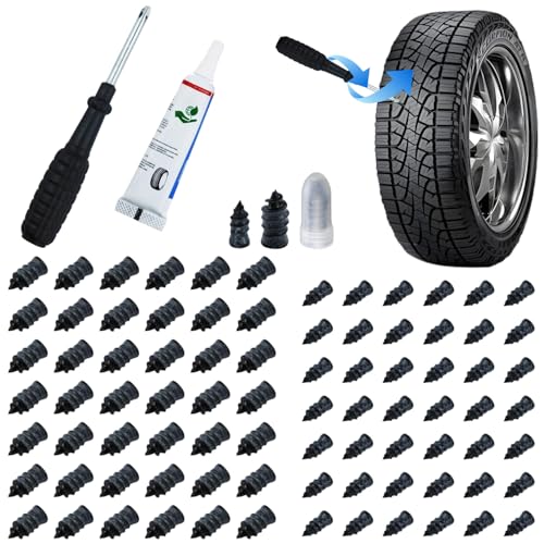 70 Pcs Tire Repair Rubber Nail Kit with Sealant Glue & Screwdriver | Self-Service Tubeless Tire Puncture Repair Screws, 2 Sizes for Car, Motorcycle, Truck, ATV, Tractor, Lawn Mower
