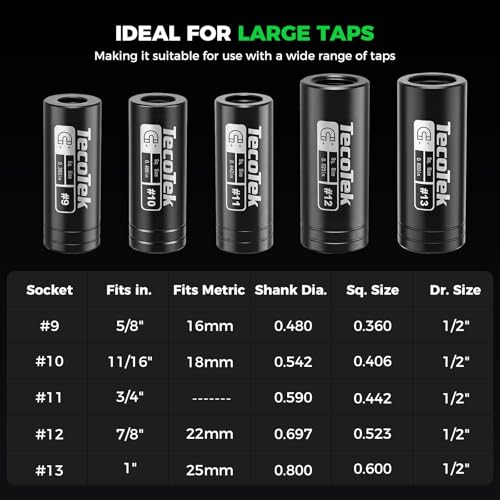 TecoTek 6PCS Magnetic Large Tap Socket Set, 1/2" Drive Square Drive Tap Handle Tool, Tap Sockets Fit 5/8", 11/16", 3/4", 7/8" and 1" Taps Manufactured to M.C.T.I. Standards - size: Large Magnetic Tap Socket