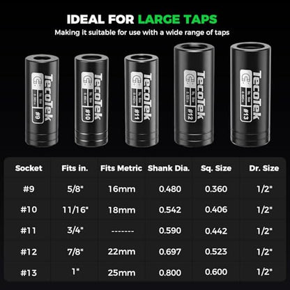 TecoTek 6PCS Magnetic Large Tap Socket Set, 1/2" Drive Square Drive Tap Handle Tool, Tap Sockets Fit 5/8", 11/16", 3/4", 7/8" and 1" Taps Manufactured to M.C.T.I. Standards - size: Large Magnetic Tap Socket