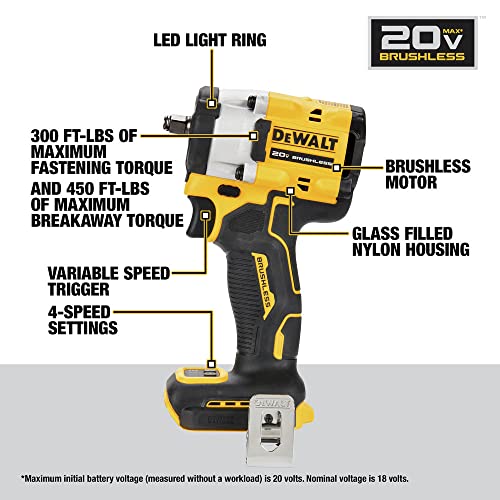 DEWALT ATOMIC 20V MAX 3/8 in. Cordless Impact Wrench (DCF923B) | Hog Ring Anvil, Tool Only