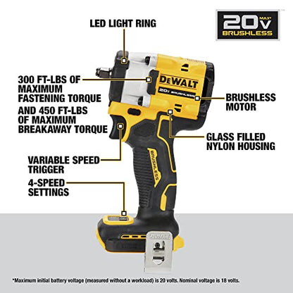 DEWALT ATOMIC 20V MAX 3/8 in. Cordless Impact Wrench (DCF923B) | Hog Ring Anvil, Tool Only