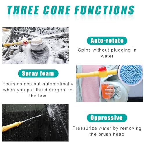 povtii Rotating Car Wash Brush, 360° Spin Auto Cleaning Brush with Long Handle, Detachable Washing Brush with Soft Chenille Bristles Universal for Most Vehicles, Car Accessories (Brush+5m Hose) - color: Brush+5m Hose