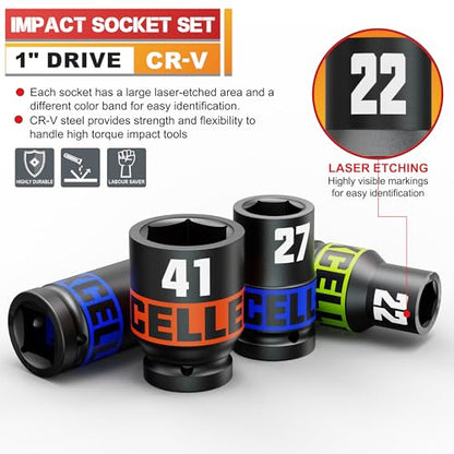 10 Piece 1-Inch Drive Impact Socket Set, 21-41mm Jumbo Sockets, Metric Alxe Nut Sockets for Automotive Repair, Equipment Maintenance - size: 1 Inch Metric Axle