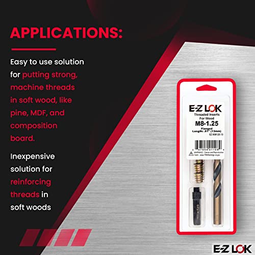 E-Z LOK -908125 Hex Threaded Insert Installation Kit for Soft Wood - Flanged - M8-1.25 x 13mm - size: M8-1.25 x 13mm, style: Flanged