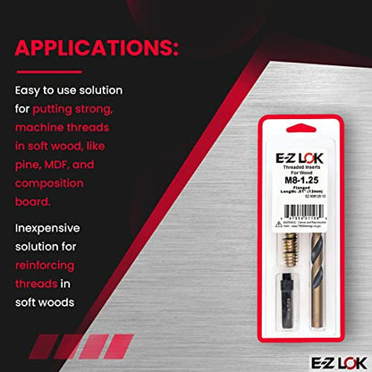 E-Z LOK -908125 Hex Threaded Insert Installation Kit for Soft Wood - Flanged - M8-1.25 x 13mm - size: M8-1.25 x 13mm, style: Flanged