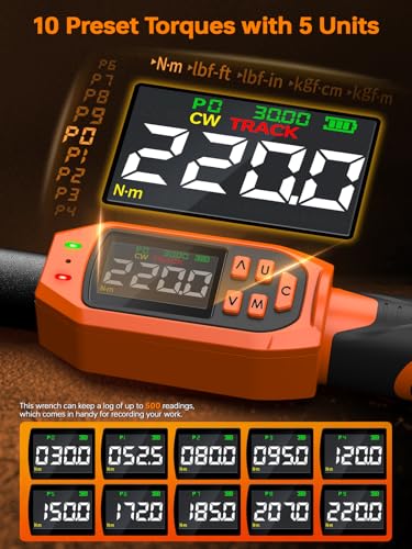 Matework Digital Torque Wrench 1/2" Drive | 8.5-160 ft.lb | ±1% High Accuracy | Buzzer and LED Alert | 3-Mode & 5-Unit Switch, 8PCS Digital Torque Wrench Set for Motorcycle, Car Maintenance - size: 1/2-Inch (8.5-160 ft·lb)