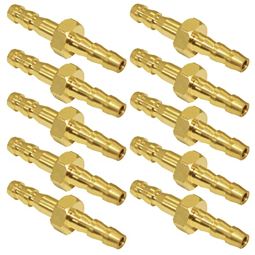 Joywayus Brass Hose Barb 5/32" ID Hex Union Brass Hose Fitting Water/Fuel/Air(Pack of 10) - size: 5/32", style: 10PCS