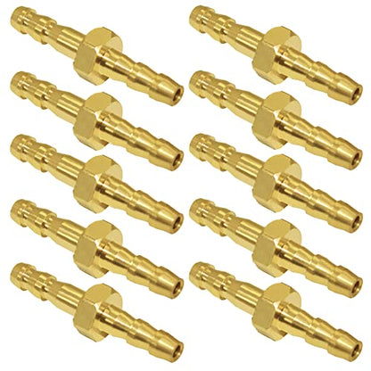 Joywayus Brass Hose Barb 5/32" ID Hex Union Brass Hose Fitting Water/Fuel/Air(Pack of 10) - size: 5/32", style: 10PCS