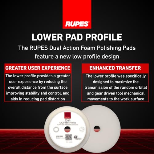 RUPES 9.DA100S Pack of 24 White D-A Ultra-Fine Polishing Foam Pads 100mm | Ideal for Paint Correction & Gloss Enhancement | Extremely Fine Defect Removal | Compatible with 4" Backing Plate - size: Ultrafine 100mm, style: Pack of 24
