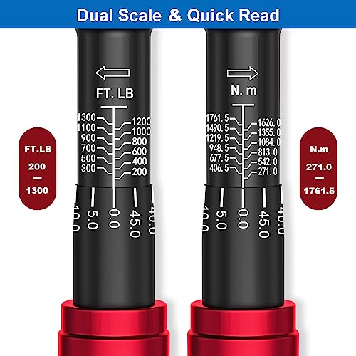 SUERCUP 1-inch Drive Click Torque Wrench, 200-1300Ft-Lb/271-1761.5Nm | Heavy Duty, ±3% Accuracy Torque Wrench, Professional, Dual Direction Adjustable, 48-Tooth, for Wind Turbines, Truck Repair - size: 1" 200-1300Ft.Lb/271-1761.5N.m