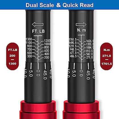 SUERCUP 1-inch Drive Click Torque Wrench, 200-1300Ft-Lb/271-1761.5Nm | Heavy Duty, ±3% Accuracy Torque Wrench, Professional, Dual Direction Adjustable, 48-Tooth, for Wind Turbines, Truck Repair - size: 1" 200-1300Ft.Lb/271-1761.5N.m
