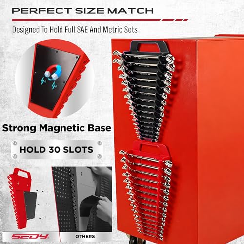 10-Piece Socket and Wrench Organizer Set, 8PC Socket Organizer Tray and 2PC 24-Slot Magnetic Wrench Organizer, for 1/4", 3/8", 1/2" Drive SAE and Metric, Toolbox Drawer Storage, Tools Not Included