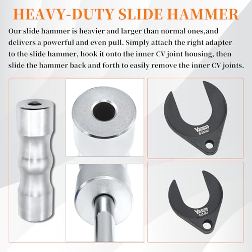 9 PCS Inner CV Axle Removal Tool, Heavy Duty Slide Hammer Puller Set | 63mm 48mm CV Joint Fork, Steel Cable Adapter, Extension Rod, Front Wheel Drive Axle Half Shaft Removal Tool Kit - size: 9pcs