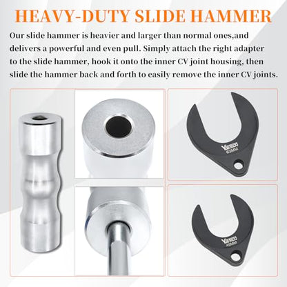 9 PCS Inner CV Axle Removal Tool, Heavy Duty Slide Hammer Puller Set | 63mm 48mm CV Joint Fork, Steel Cable Adapter, Extension Rod, Front Wheel Drive Axle Half Shaft Removal Tool Kit - size: 9pcs