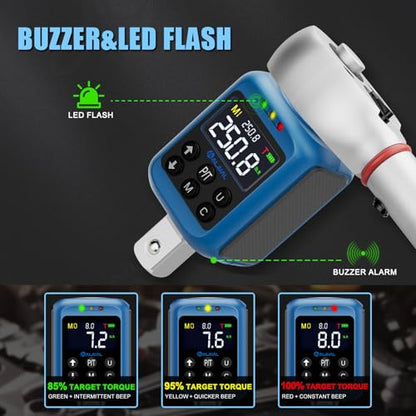 Digital Torque Adapter 1/2" Drive, 3.7-250.8 Ft-lb/5-340 Nm | Digital Torque Wrench Converter, ±2% Accuracy, Buzzer&LED Indicator, 2 Modes, 4 Units, 10 Presets, 2 Adapters for Car, Moto - size: 3.7-250.8Ft-lb/5-340Nm