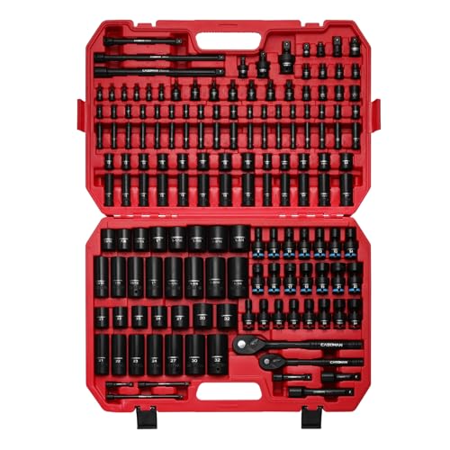 CASOMAN 153-Piece 1/4" & 3/8" & 1/2" Drive Master Impact Socket Set with Case, Professional Standard and Deep Socket Tool Set, 6 Point, SAE and Metric Sizes - size: 1/4" & 3/8" & 1/2" Drive